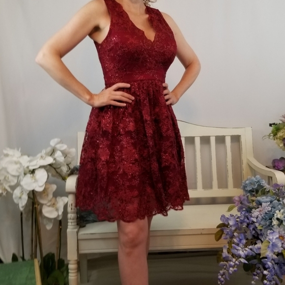 Red, embroidery lace, fit and flare mini d… - Picture 7 of 7